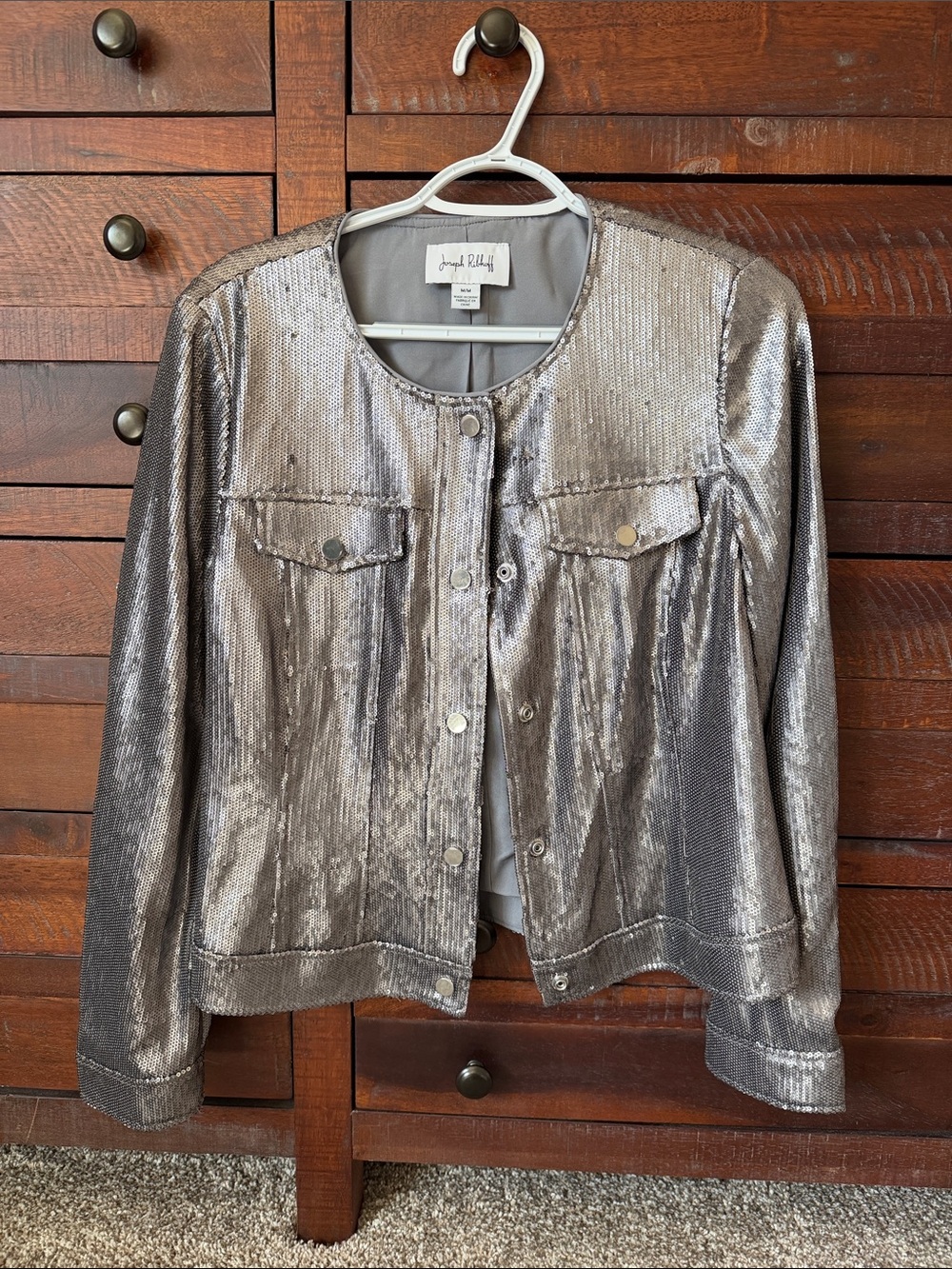 Joseph Ribkoff Silver Sequin Round-Neck Jacket
